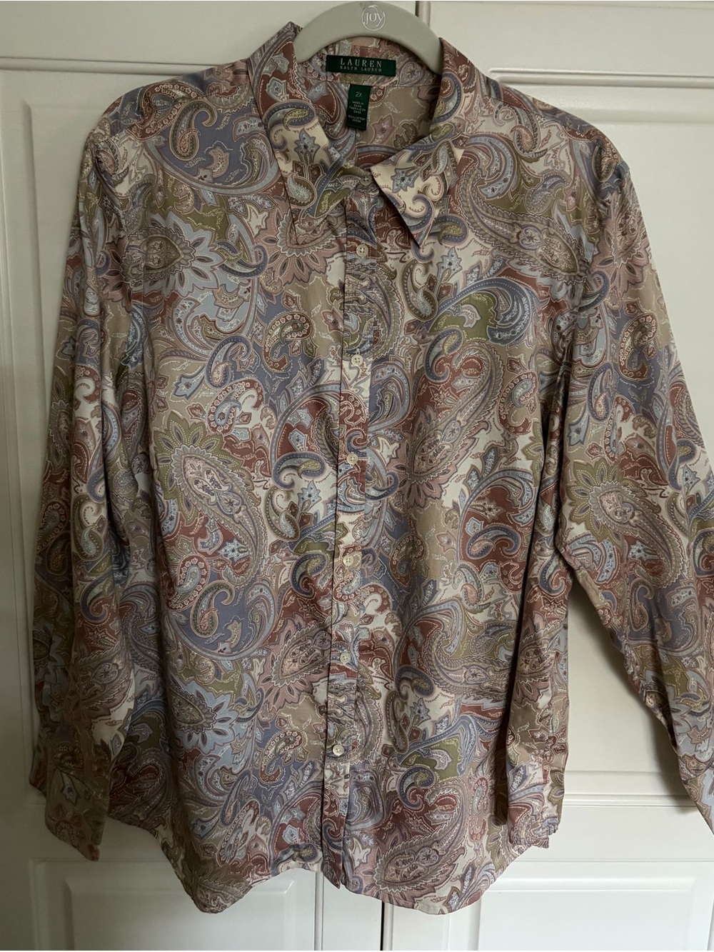 Lauren Ralph Lauren Paisley Button-Down Shirt Gray Tan & Rust